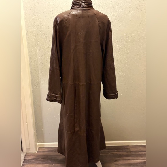 Tibor Leather Brown Trench Coat - Picture 2 of 7